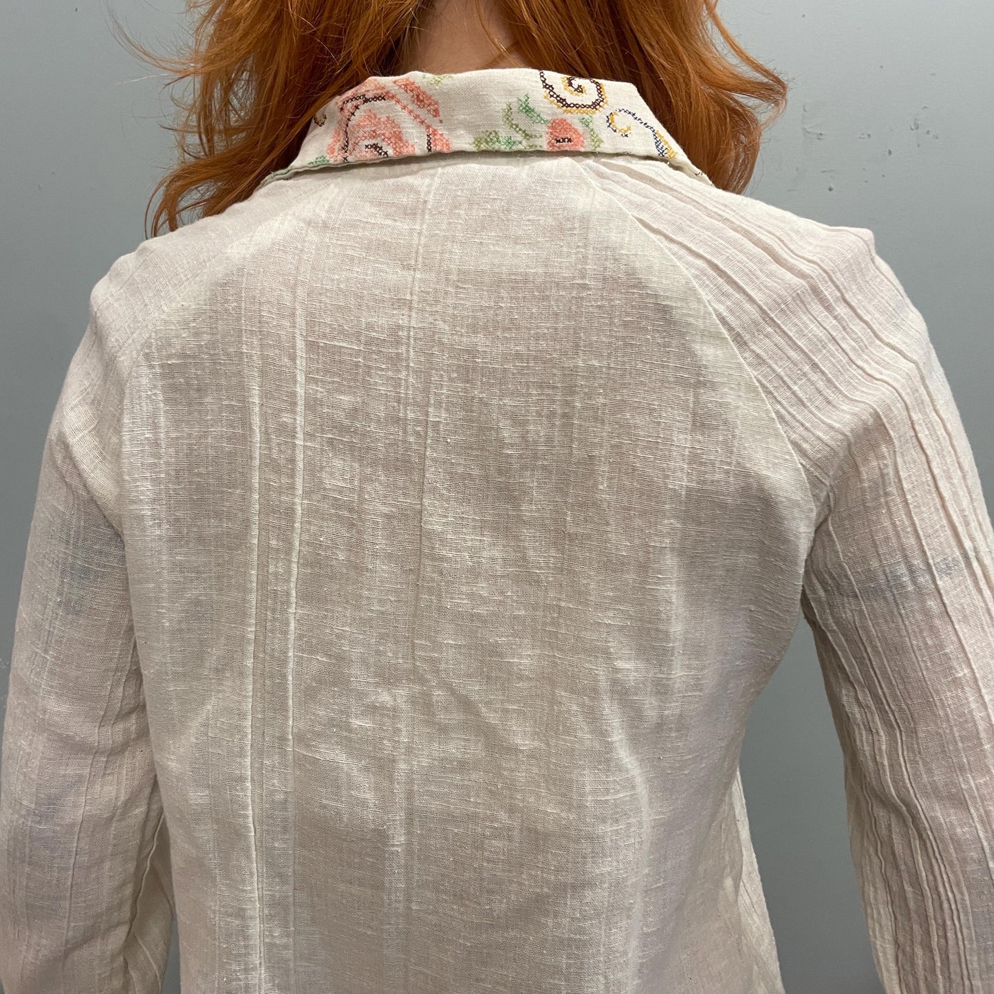 vtg 70s EMBROIDERED LINEN BLOUSE // vintage floral hippie flowy collared lace up western retro long sleeve boho guru jimi hendrix doors rock