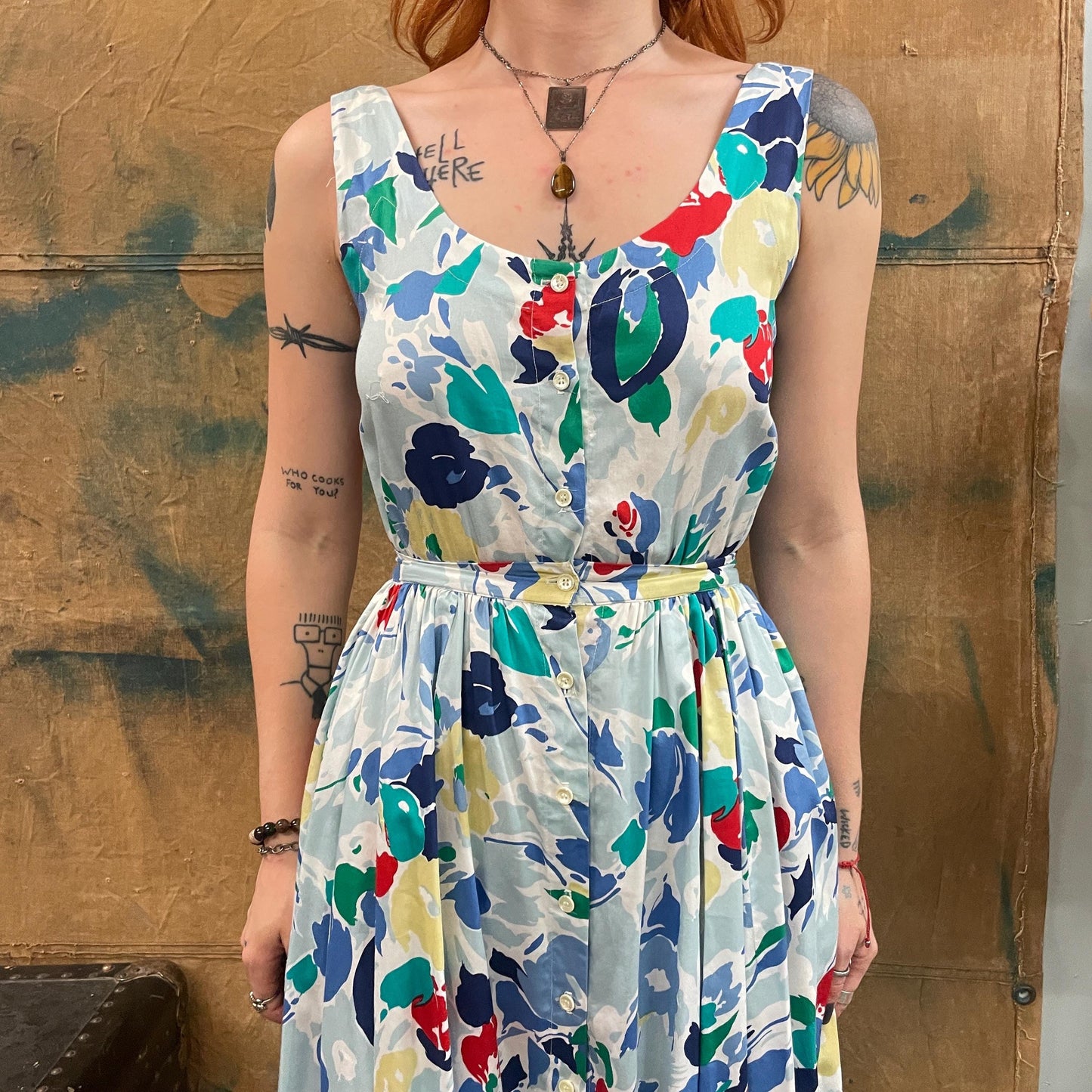 vtg 80s FLORAL TANK DRESS // vintage full length autumn layering dress with pockets button up flowy skirt cottage garden patterned flirty