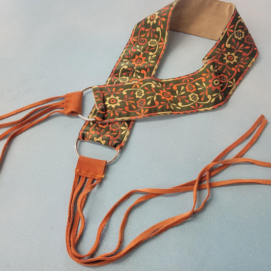 vtg 70s EMBROIDERED FRINGE BELT // vintage orange green earth tones floral ornate accessory suede boho hippie tassel guru hendrix rocker