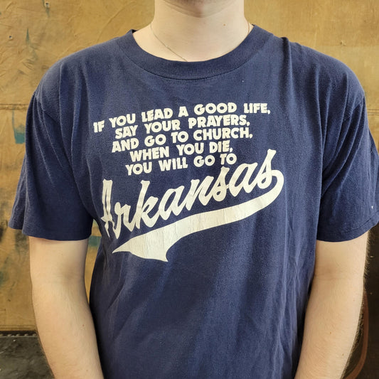 vtg 70s ARKANSAS TSHIRTS // vintage god bless rambling live love laugh ark tee tourist destination blue southern deep south hospitality love