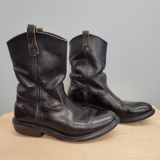 vtg 70s RED WING LEATHER boots // vintage roper cowboy western black pointy toe ankle boots hippie biker size mens 12 usa sturdy quality