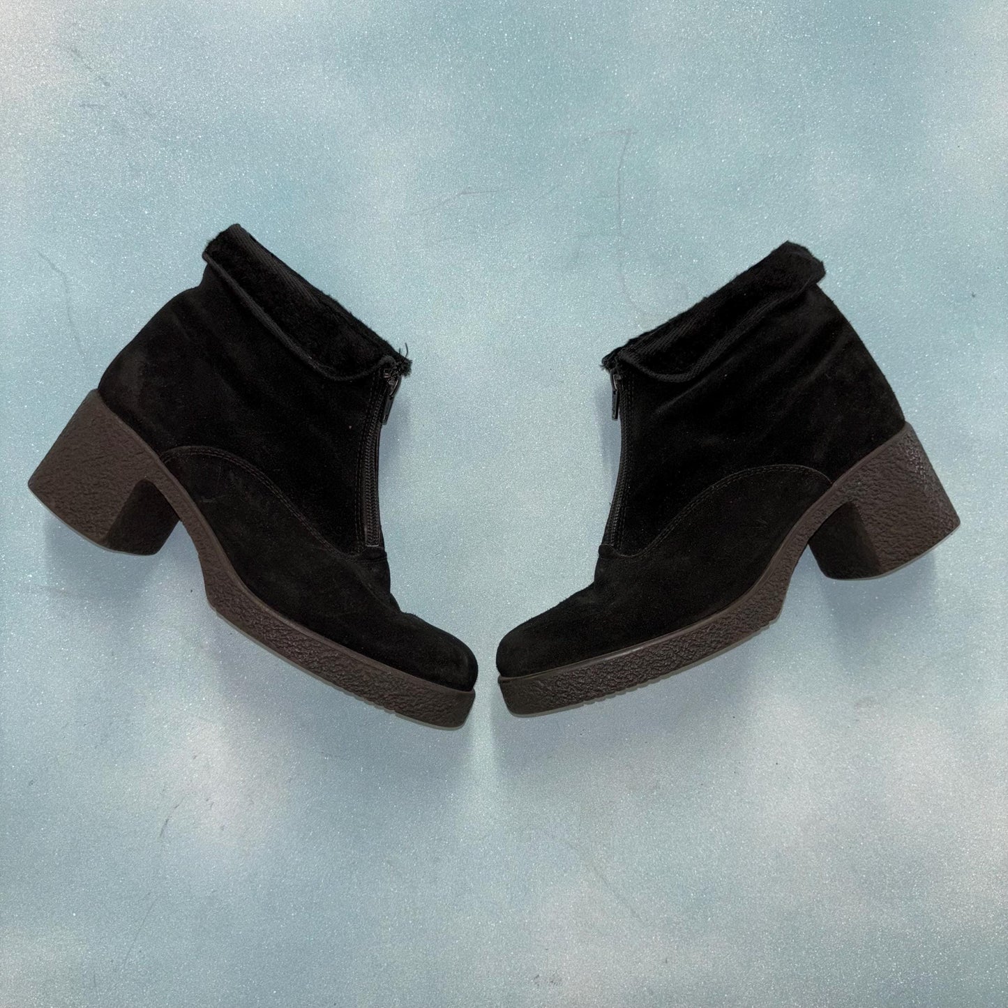 vtg 90s black suede chunky ankle boots