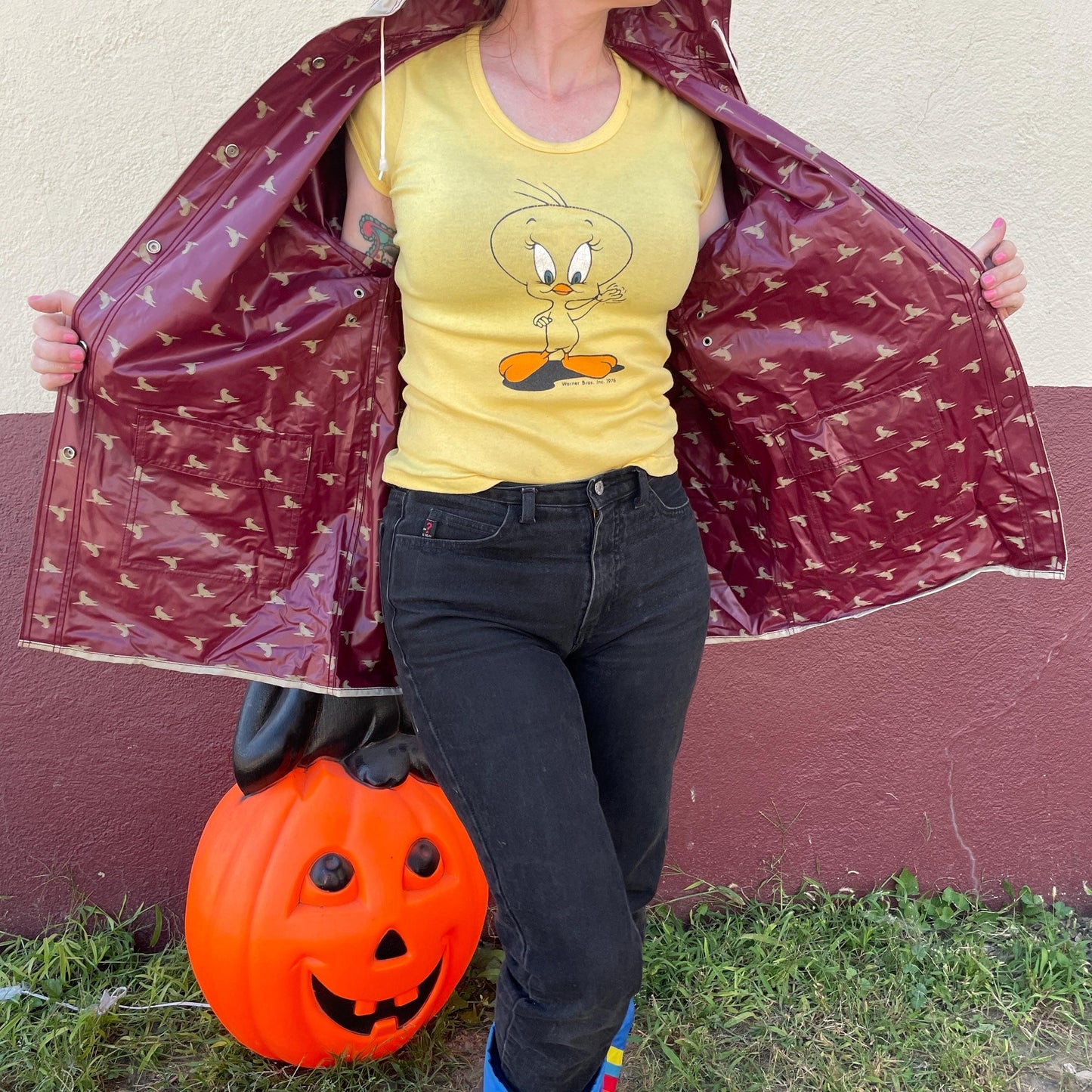 vtg 80s CUTE SEAL PATTERNED Jacket // vintage reversible hooded autumn stranger things pvc wet shiny waterproof windbreaker fall earth tones