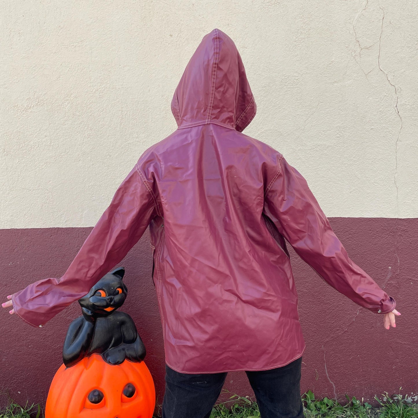 vtg 80s DUCK PATTERNED JACKET // vintage earth tones autumn stranger things 90s grunge pvc wet look shiny  waterproof earth tones 90s parka