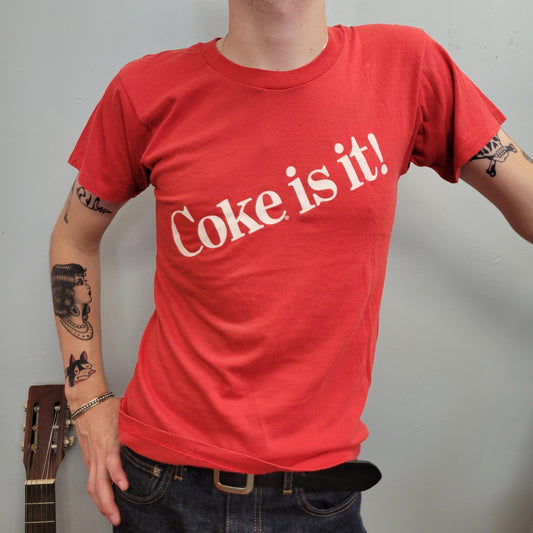 vtg 80s COCA COLA TSHIRT // vintage thin screen stars graphic emblem coke pepsi retro snack soda pop sugar drink classic red retro true