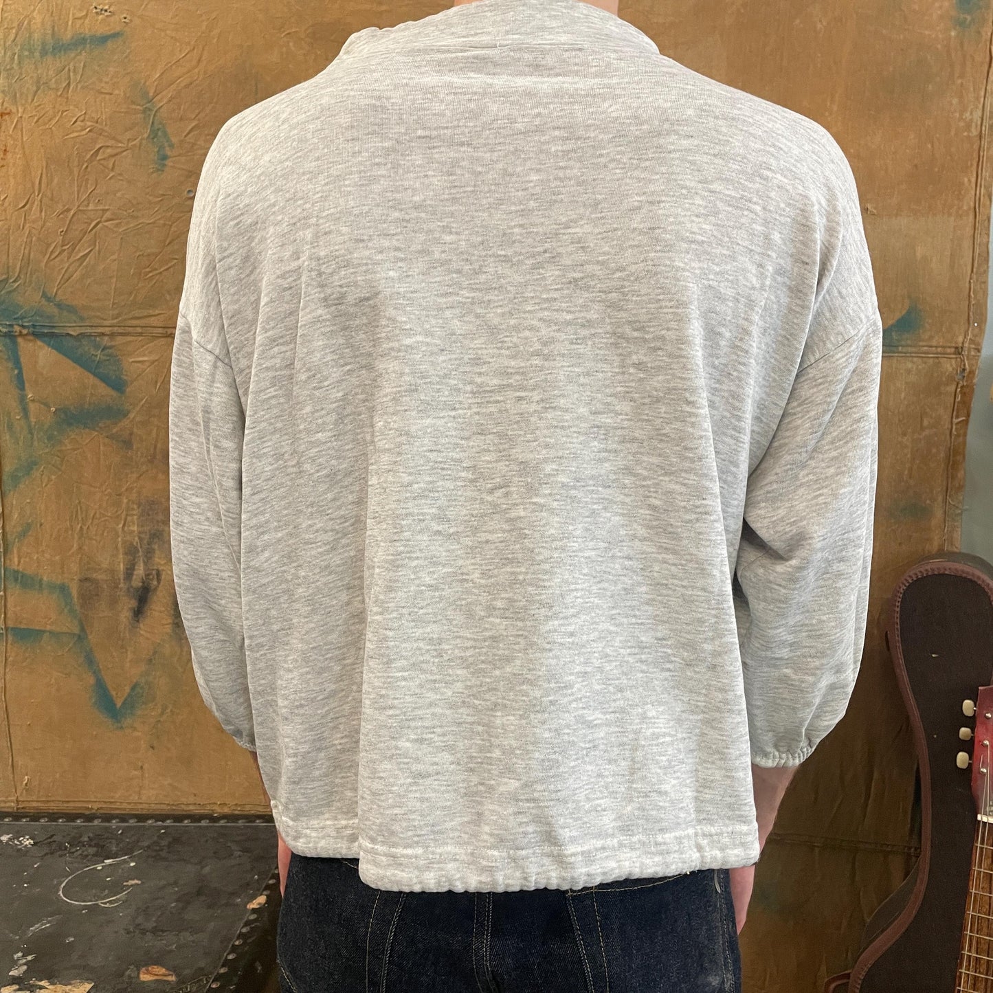 vtg 80s CAT SWEATSHIRT // vintage sweater cute boxy fit kitty heather grey drawstring collar kitten fur babies mother dad ironic retro shirt