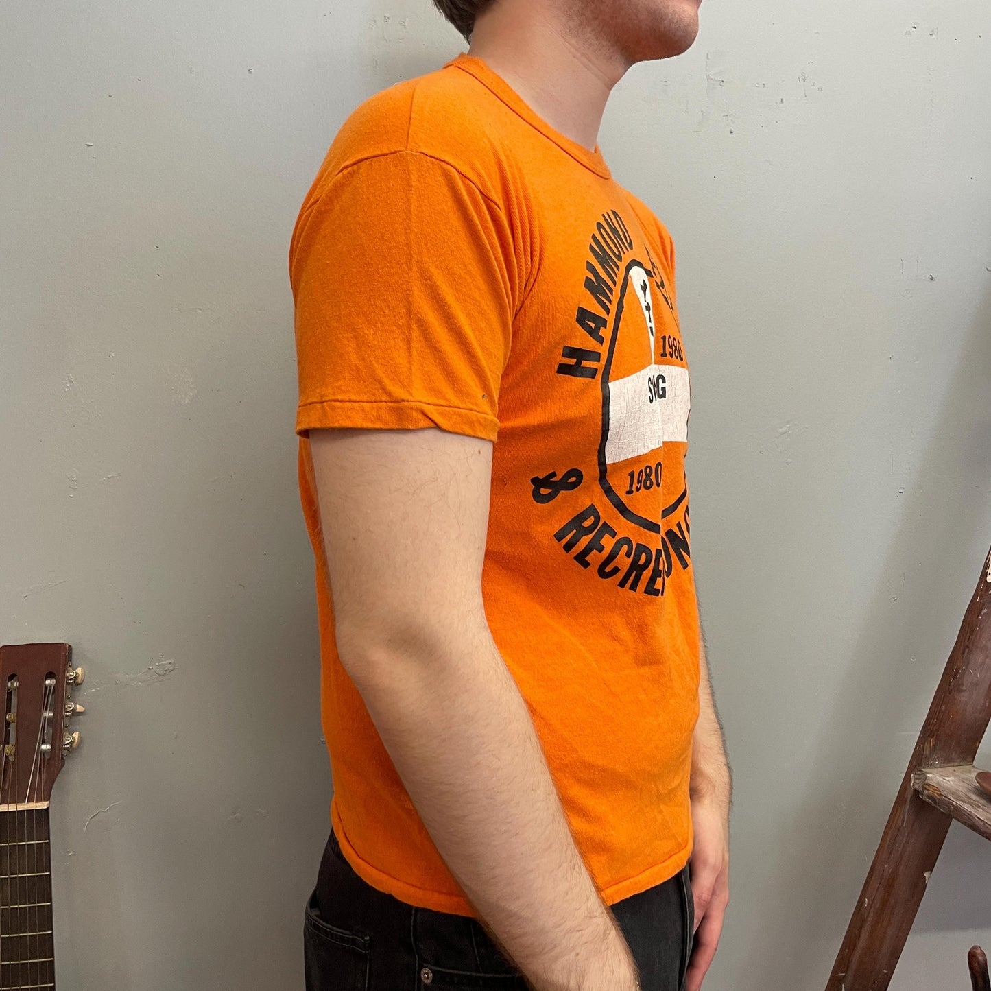 vtg 70s SWIMMING TSHIRT // vintage tee russell orange instructor life guard ocean bay watch college school swim team cross medic saftey