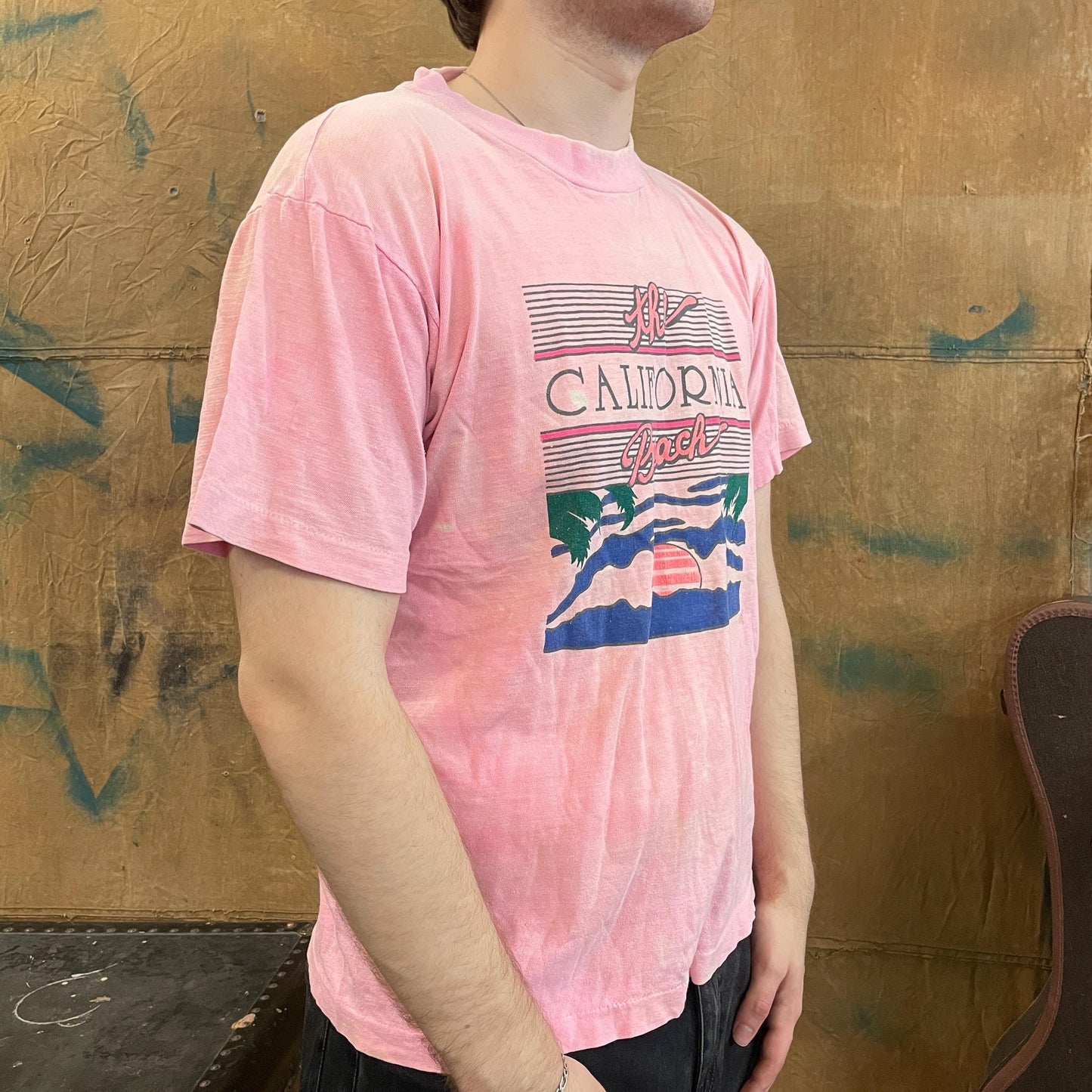 vtg 80s CALIFORNIA BEACH TSHIRT // vintage faded tee pink sun washes water fade florida vacation surf swim boat retro true style fashion