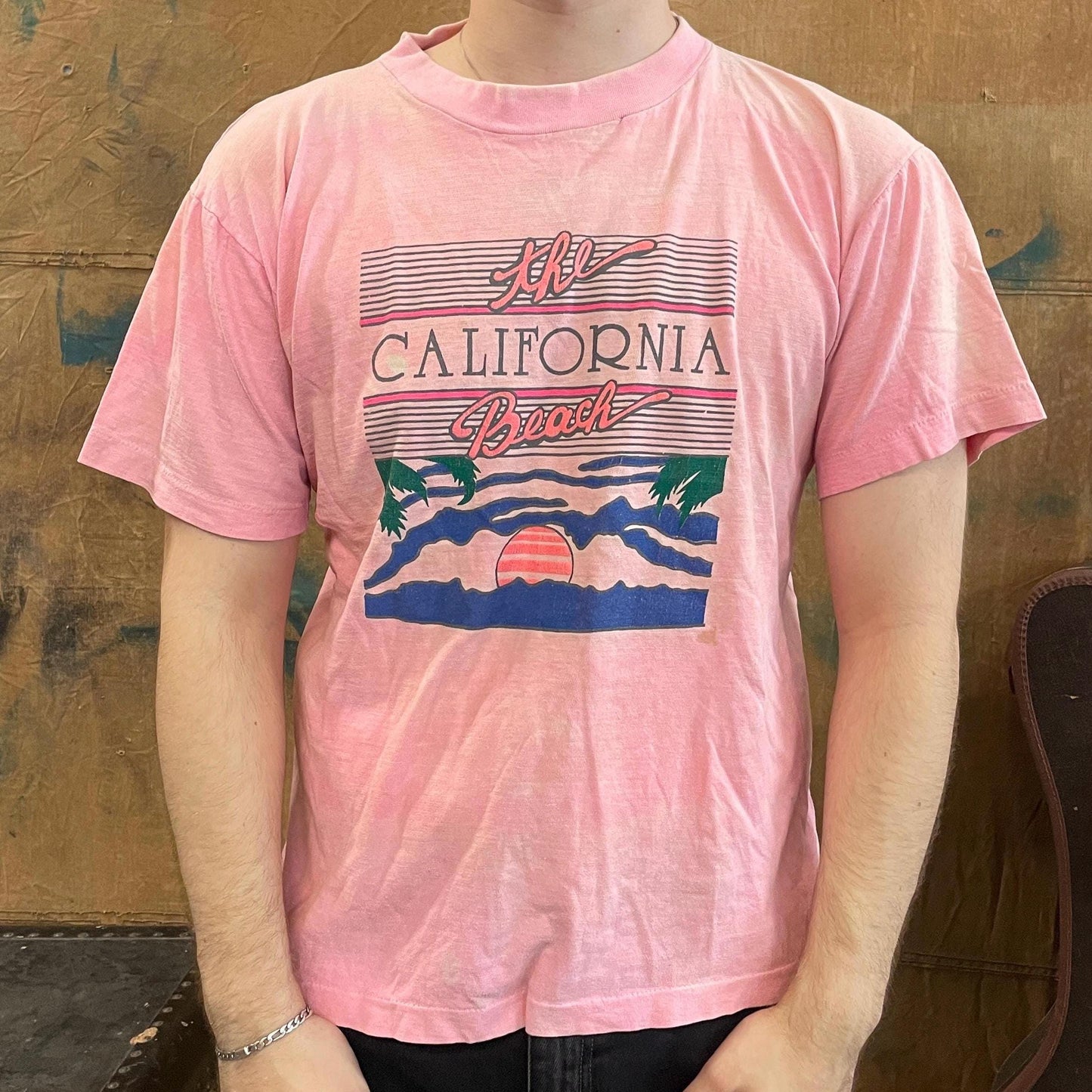vtg 80s CALIFORNIA BEACH TSHIRT // vintage faded tee pink sun washes water fade florida vacation surf swim boat retro true style fashion