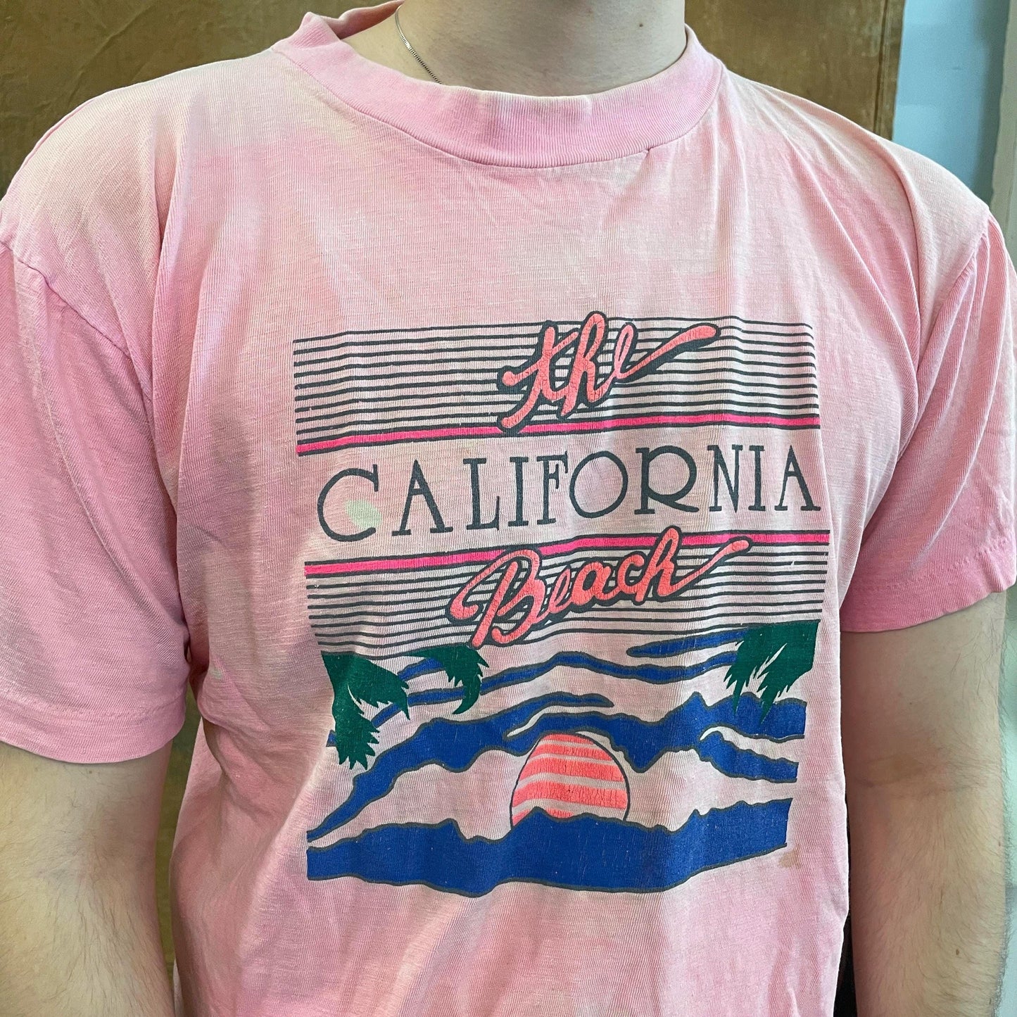 vtg 80s CALIFORNIA BEACH TSHIRT // vintage faded tee pink sun washes water fade florida vacation surf swim boat retro true style fashion