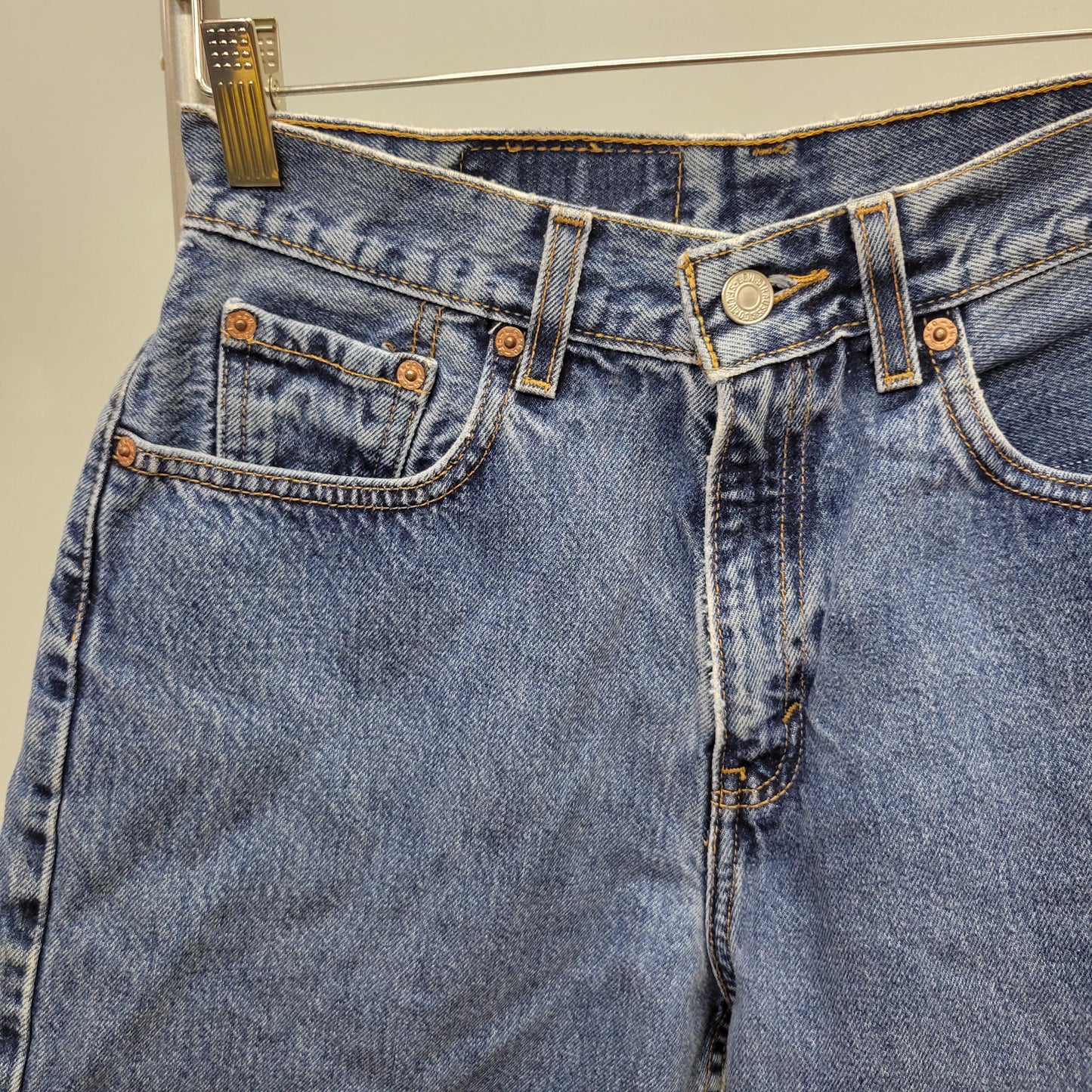 vtg 80s LEVI DENIM SHORTS // vintage 560 red tag regular loose fit jorts light medium stone wash paper tag denim jeans preppy casual