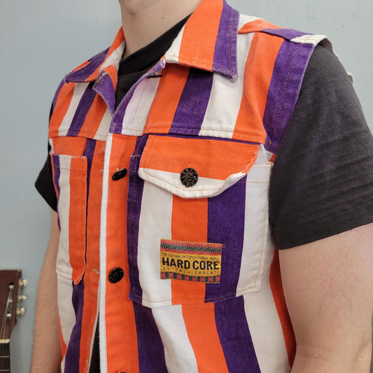vtg 90s HARD CORE STRIPED vest // vintage multicolored bright funky orange purple fruit striped gum autum layer styles retro color block top