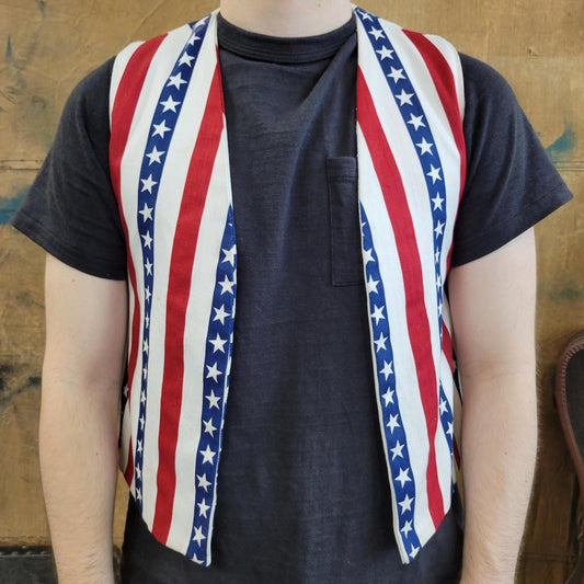 vtg 70s AMERICA USA VEST // vintage handmade Stars and Stripes patriotic flag denim cropped vest hippie Americana Woodstock protest hippie