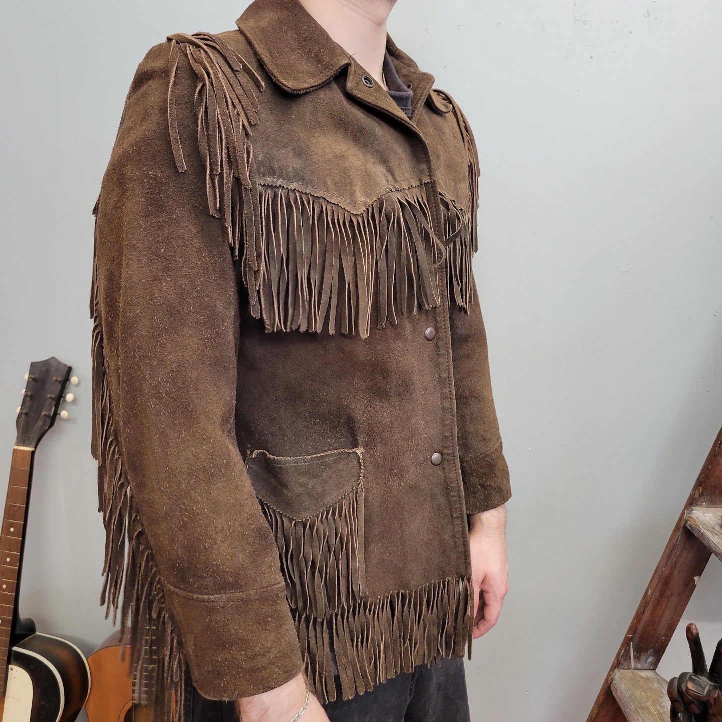 vtg 70s LEATHER FRINGE JACKET // vintage chocolate brown western wear hippie boho biker easy rider buckskin custom tassel statement piece