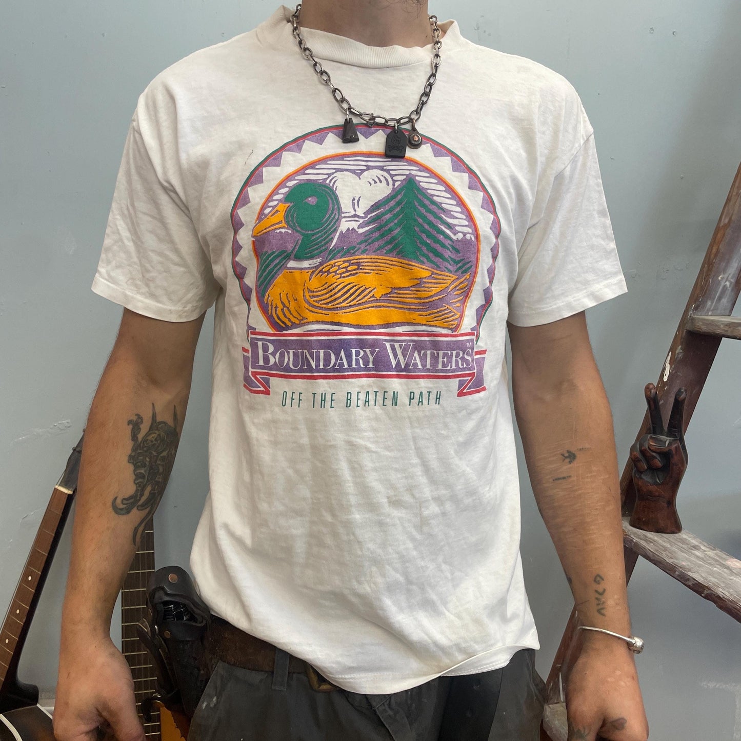 vtg 80s BOUNDARY WATERS TSHIRT // vintage minnesota mn canoe boat fish fishing outdoors basic white lake life river rat swim camp boundries