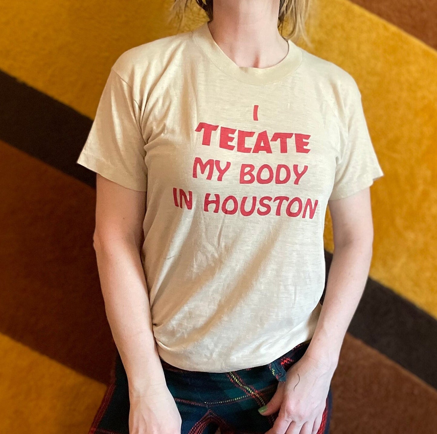 vtg 70s TECATE BEER SHIRT // vintage paper thin distressed houston texas graphic tee sneakers my body in houston liqour bar pub brew tee