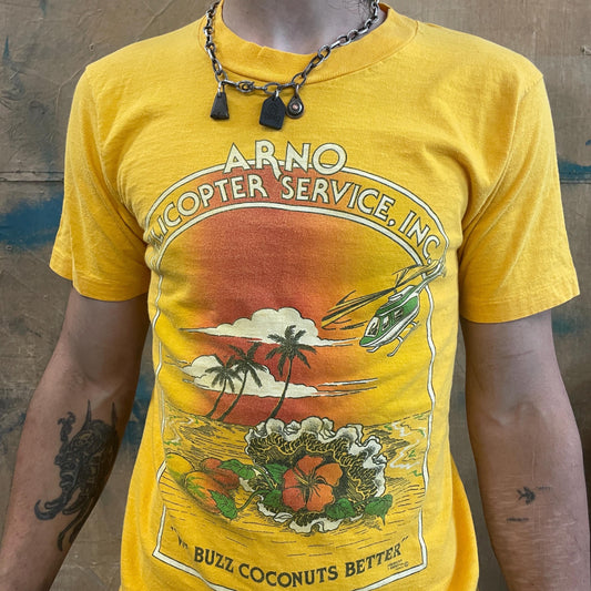 vtg 70s TROPICAL HAWAII TSHIRT // vintage weed beautiful rainbow graphic cotton hanes medium coconuts palm trees island sunset scene tourist