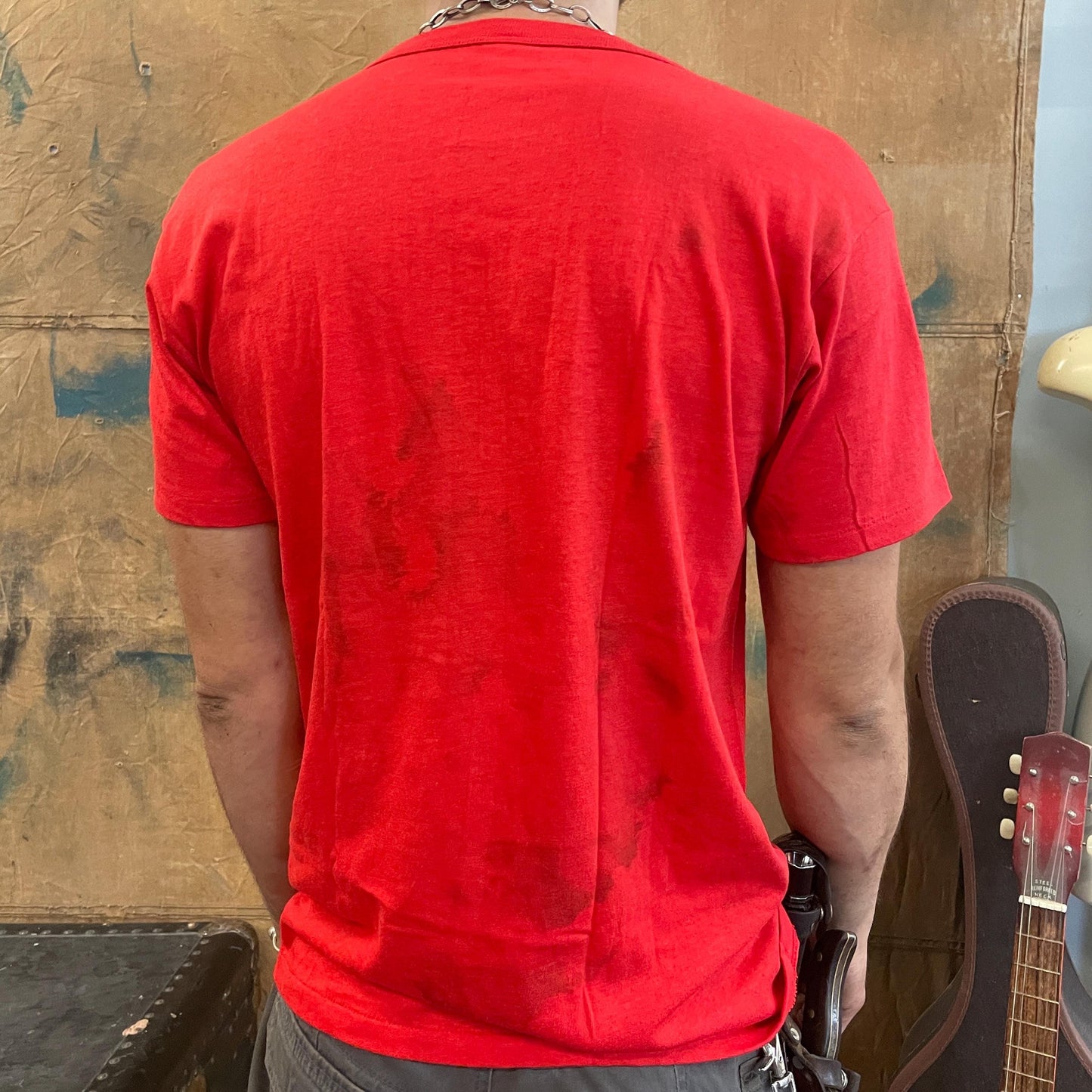 vtg 70s red NOCELLO TEE // vintage distressed liquor tshirt wine beer pub bar shots drinks femme cut style retro wear worn put dirty punk