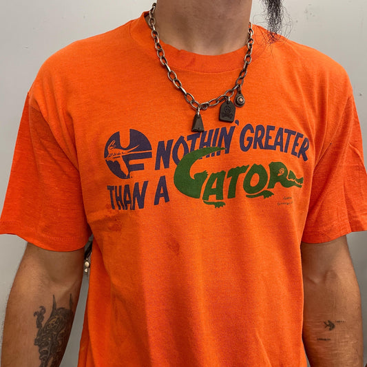 vtg 70s GATOR GRAPHIC TEE // vintage funny florida orange t shirt nothing greater than a gator ironic hipster water print animal logo screen