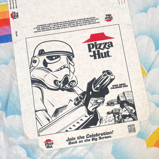 vtg 90s STAR WARS PIZZA box // vintage storm trooper movie memorabilia George Lucas sci fi rare collectible coloring box new 1997 special