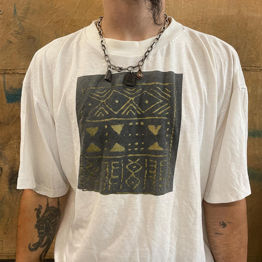 vtg 80s GEOMETRIC PATTERN TSHIRT / vintage ruins ancient tablet egypt art boxy euro stone language egyptian artifact roman art museum tee