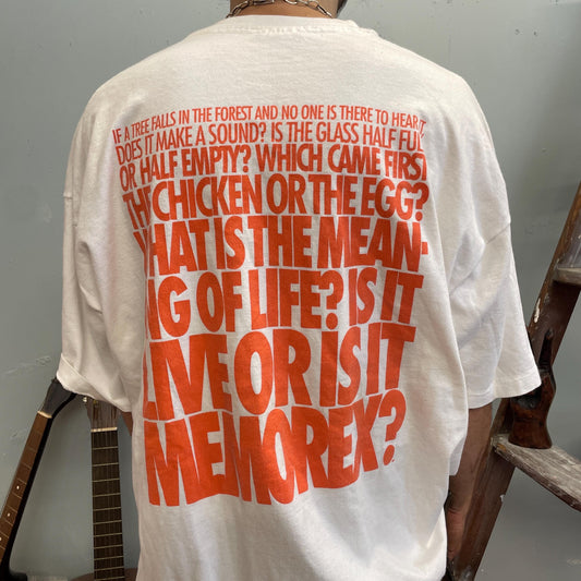 vtg 90s CHICKEN OR EGG memorex tshirt // vintage oversize tee audio stereo home system speakers bose electronics music cd walkman sound tee