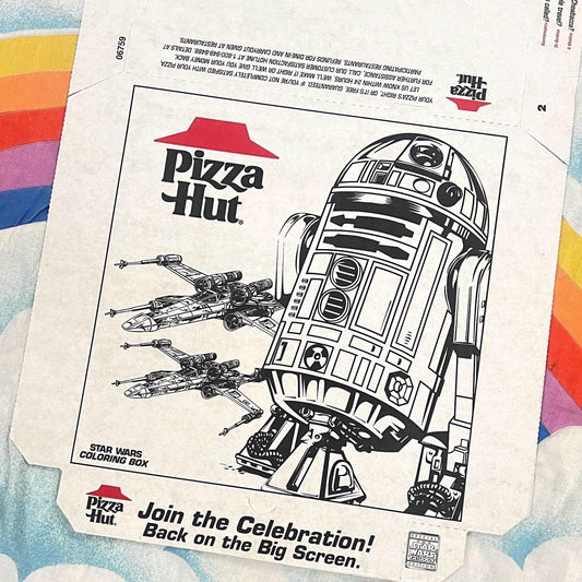 vtg 90s STAR WARS PIZZA box // r2d2 vintage movie memorabilia rare phantom menace era George Lucas collectible coloring pizza box