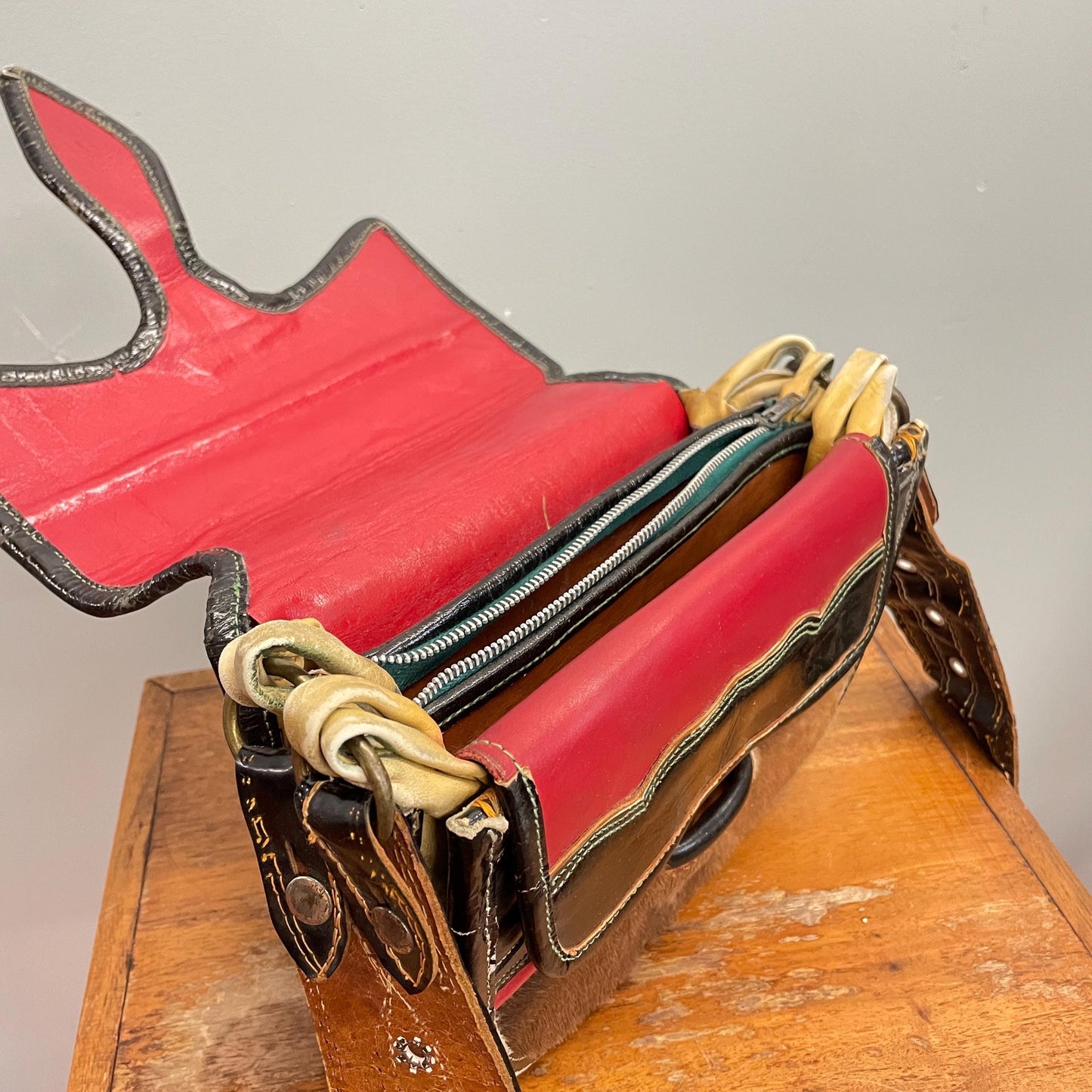 vtg 70s LEATHER & FUR SATCHEL // vintage rustic colombia nutria fur buckle purse western hippie retro messenger crossbody unisex handbag