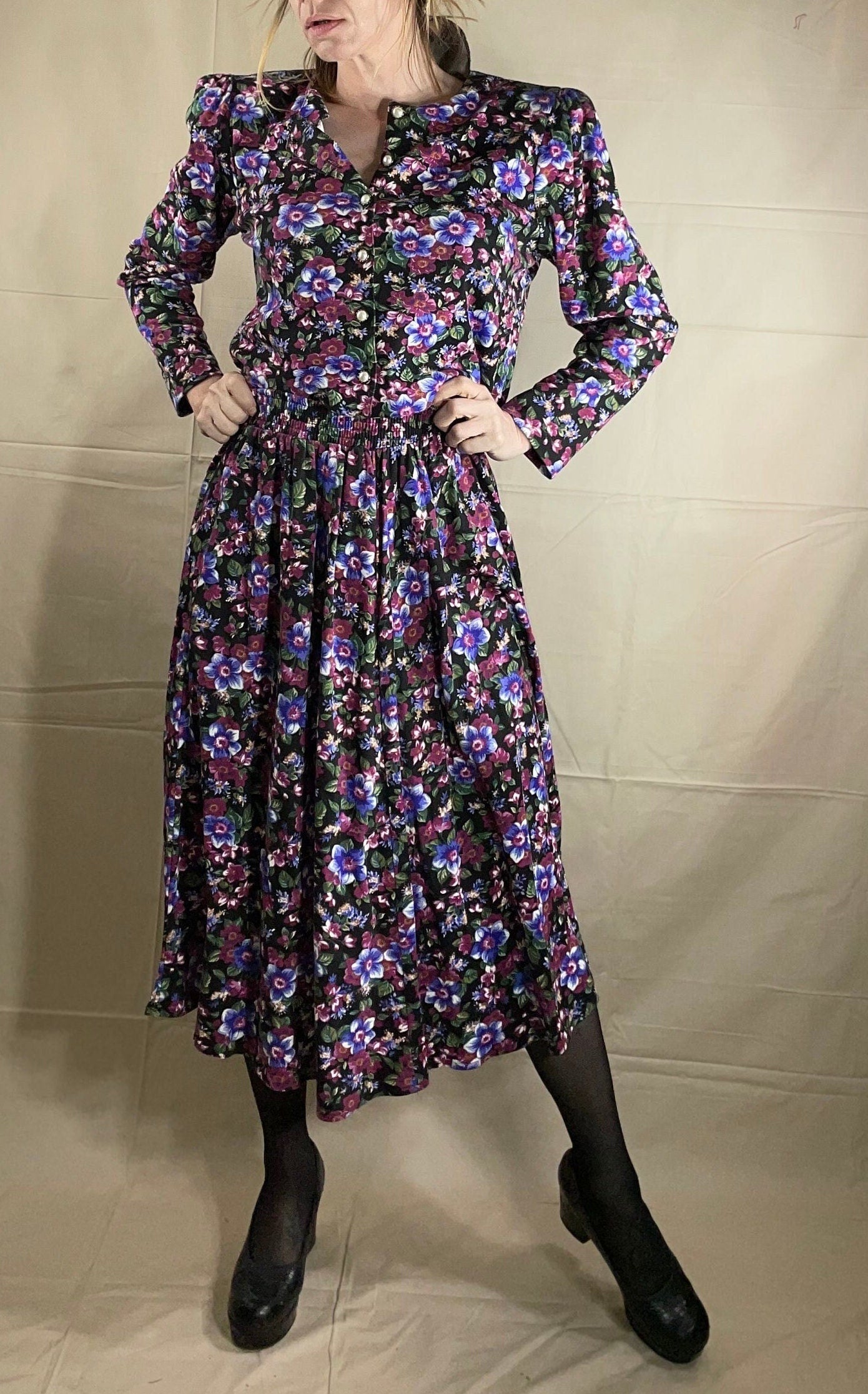 vtg 80s 2 PIECE FLORAL SET // vintage 80s autumn floral cottage style jacket and skirt cute kitschy teacher campus student midi garden print