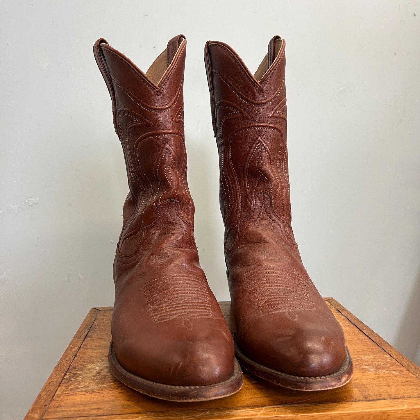 vtg 70s TECOVAS LEATHER BOOTS  // vintage size 11 mens usa rich caramel brown leather pointy toe western style cowboy boots hippie biker