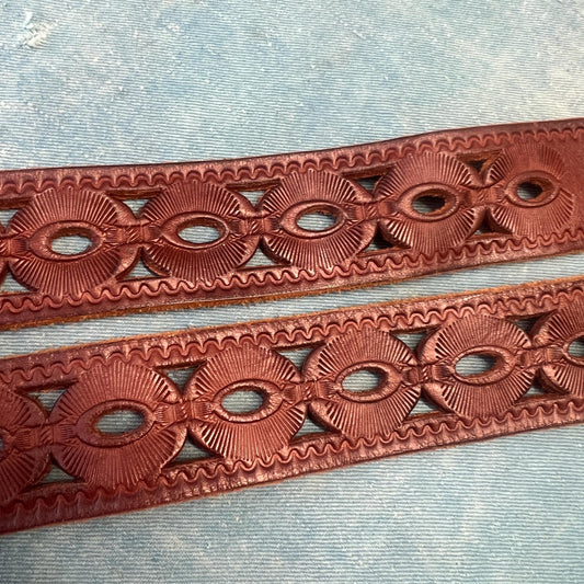 vtg 70s CUT OUT BELT // vintage hand tooled brown leather braided hippie boho buckle rodeo western bohemian style bell bottoms ranchwear