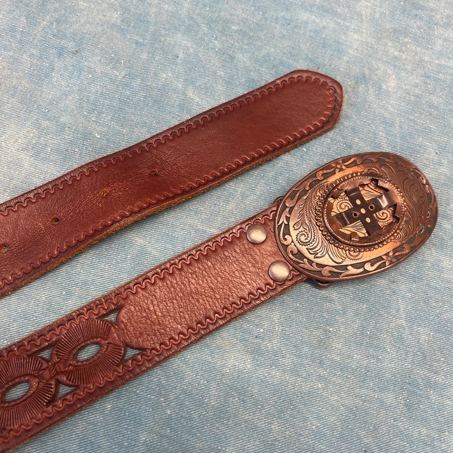 vtg 70s CUT OUT BELT // vintage hand tooled brown leather braided hippie boho buckle rodeo western bohemian style bell bottoms ranchwear