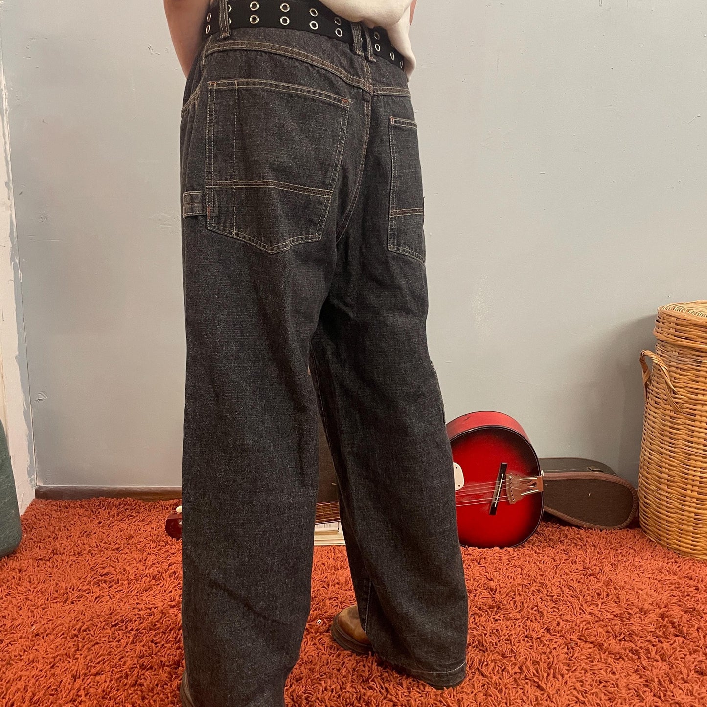 vtg 90s JORDACHE DARK WASH Jeans // vintage baggy graycargo utility style jnco look gray slouchy grunge hipster hip hop wide leg y2k style