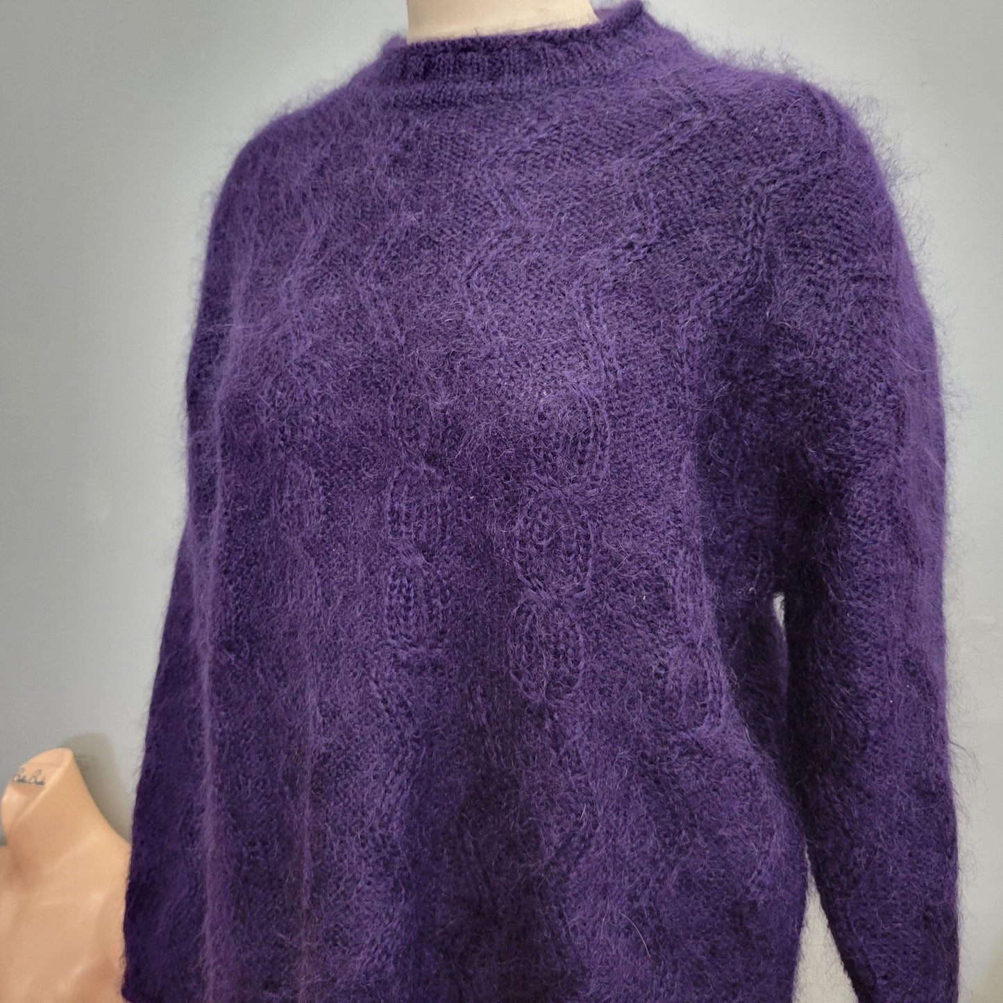 vtg 90s ESPRIT PURPLE FUZZY Sweater // vintage oversized small fuzzy mohair style bright autumn jewel tones slouchy comfy classic prep style