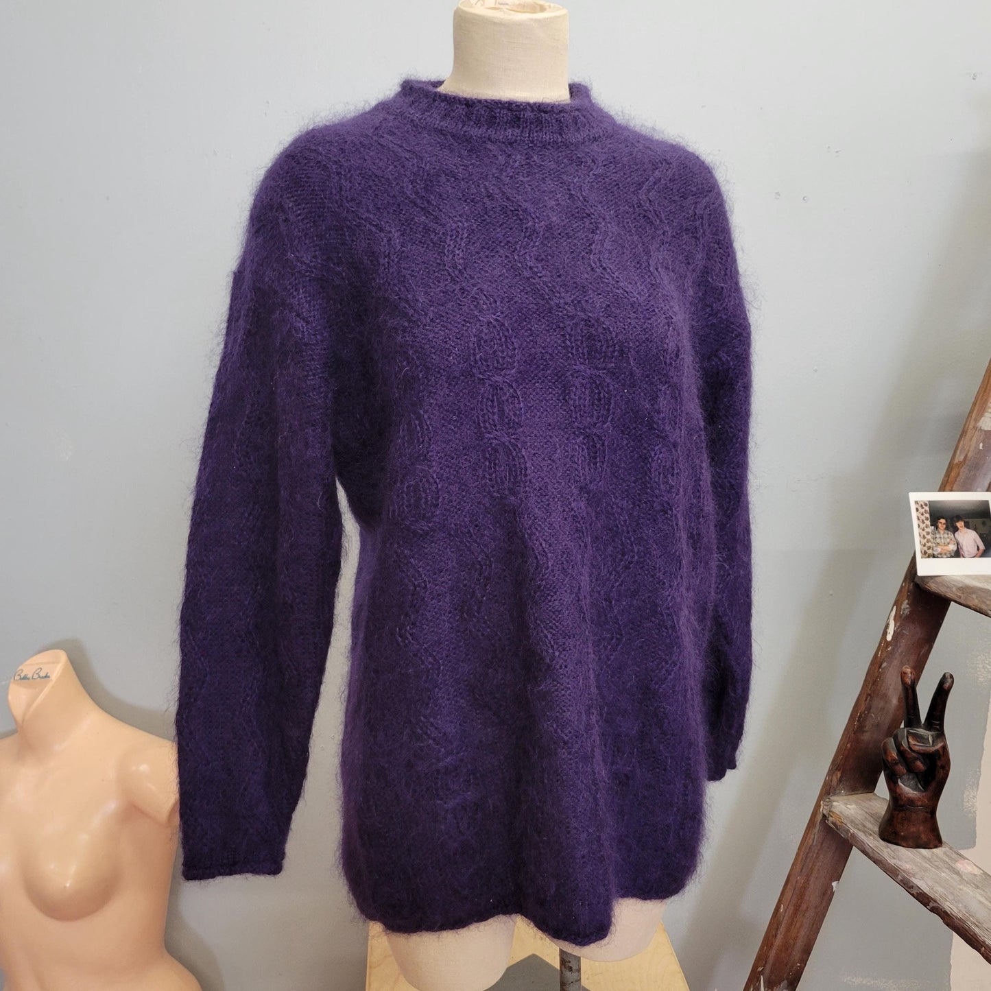 vtg 90s ESPRIT PURPLE FUZZY Sweater // vintage oversized small fuzzy mohair style bright autumn jewel tones slouchy comfy classic prep style