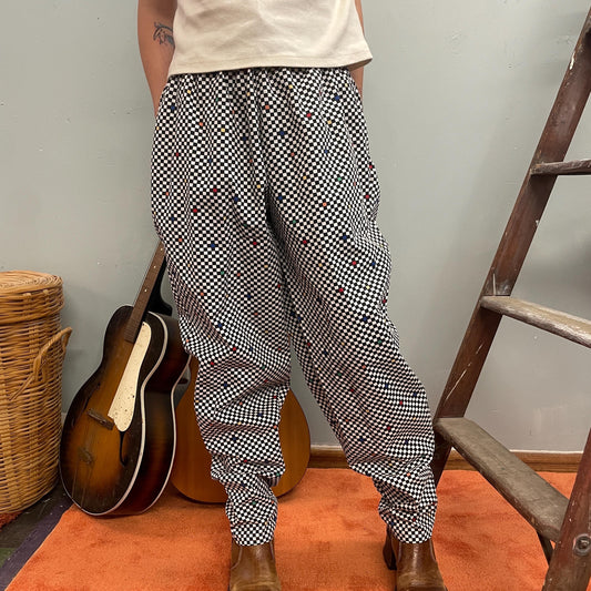 vtg 80s CHECKERED PATTERN PANTS // vintage multicolored geometric square print baggy slouchy  hip hop tapered harem hammer pants pockets