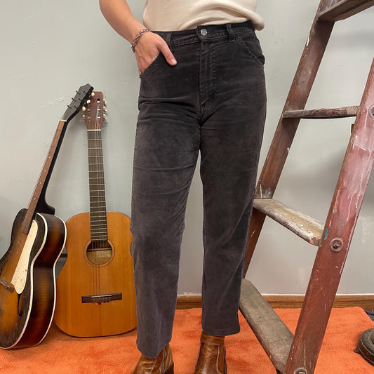 vtg 70s GRAY CORDUROY PANTS // vintage light black slate grey velour ribbed straight leg boot coot autumn casual retro high rise beatnik mod