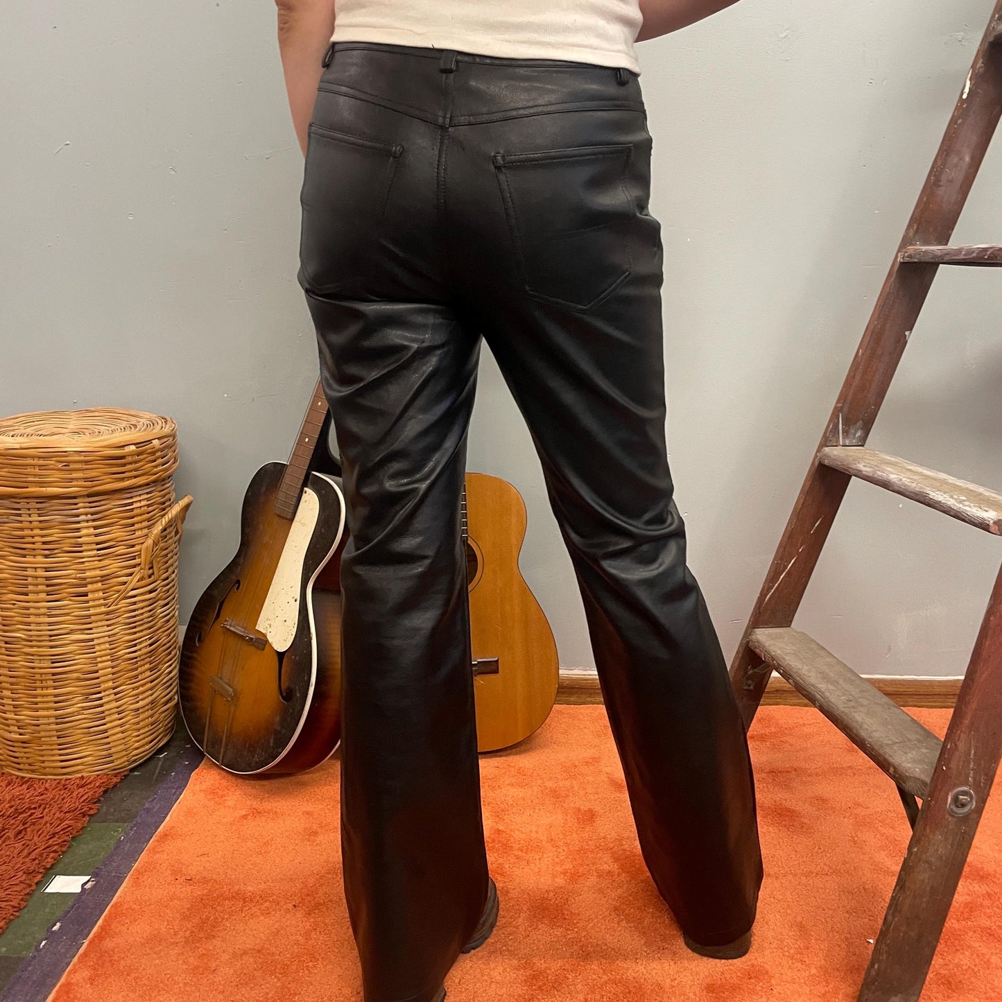 vtg 90s BLACK PLEATHER PANTS // vintage arizona shiny black faux leather pockets goth alternative grunge retro rocker sexy high waisted y2k