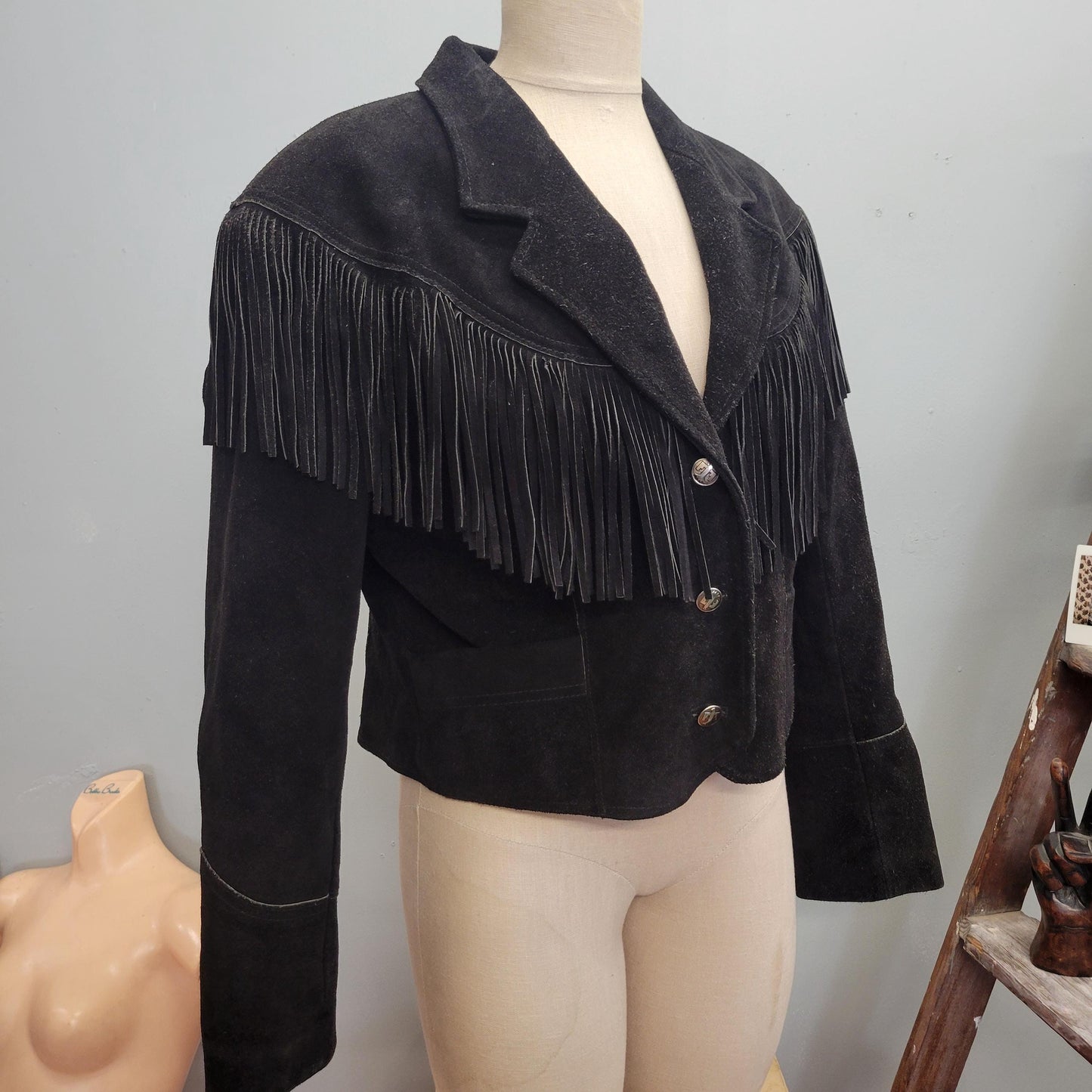 vtg 80s BLACK SUEDE FRINGE Jacket // vintage western hippie biker cropped sexy rugged pioneer wear black leather womens motorcycle jacket
