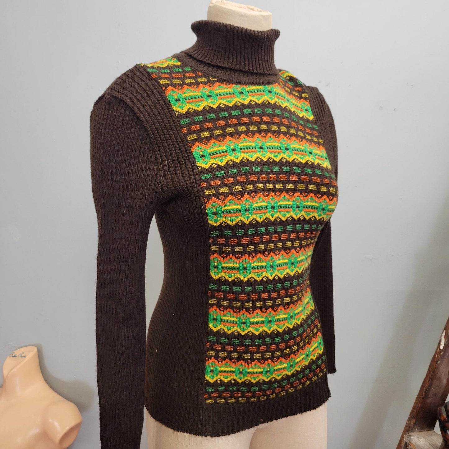 vtg 70s RETRO PATTERN SWEATER // vintage psychedelic kaleidoscope print turtleneck abstract pattern austrian geiger knit winter ski jumper