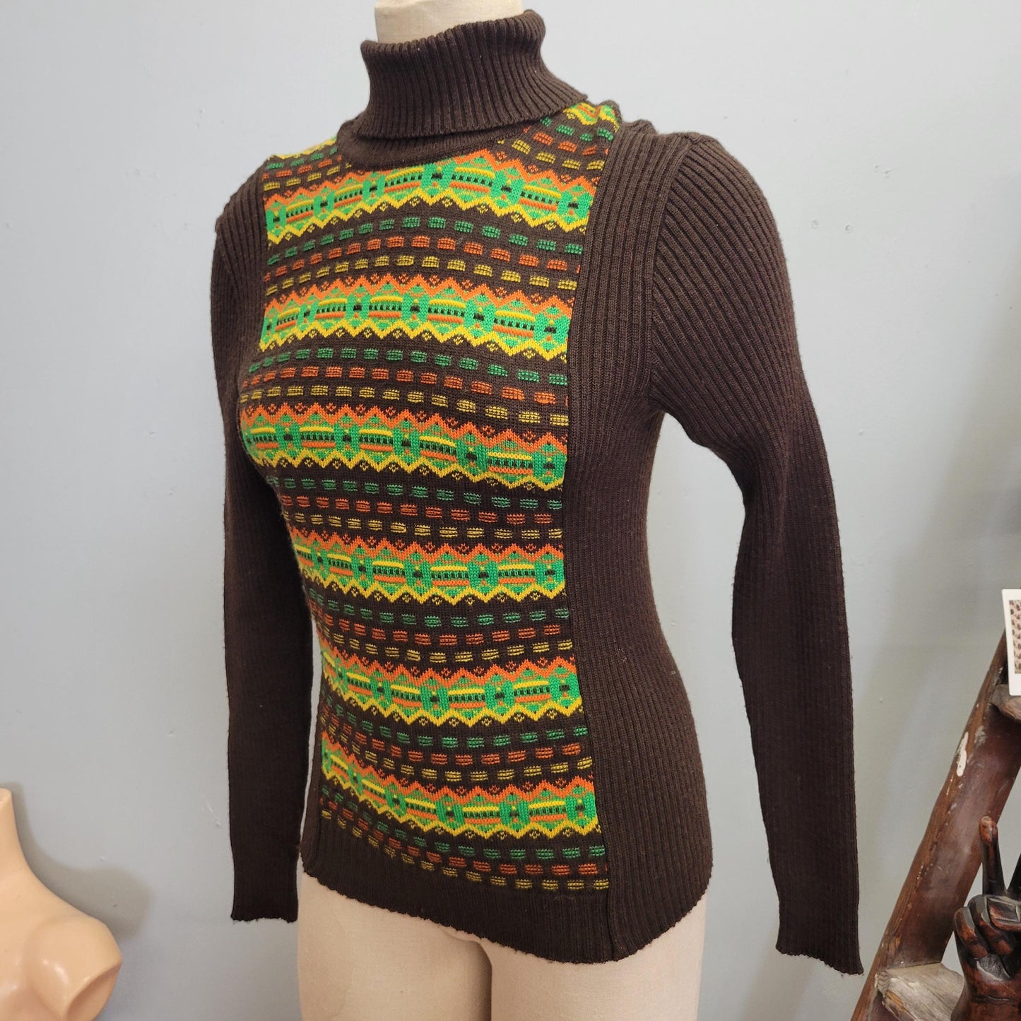 vtg 70s RETRO PATTERN SWEATER // vintage psychedelic kaleidoscope print turtleneck abstract pattern austrian geiger knit winter ski jumper