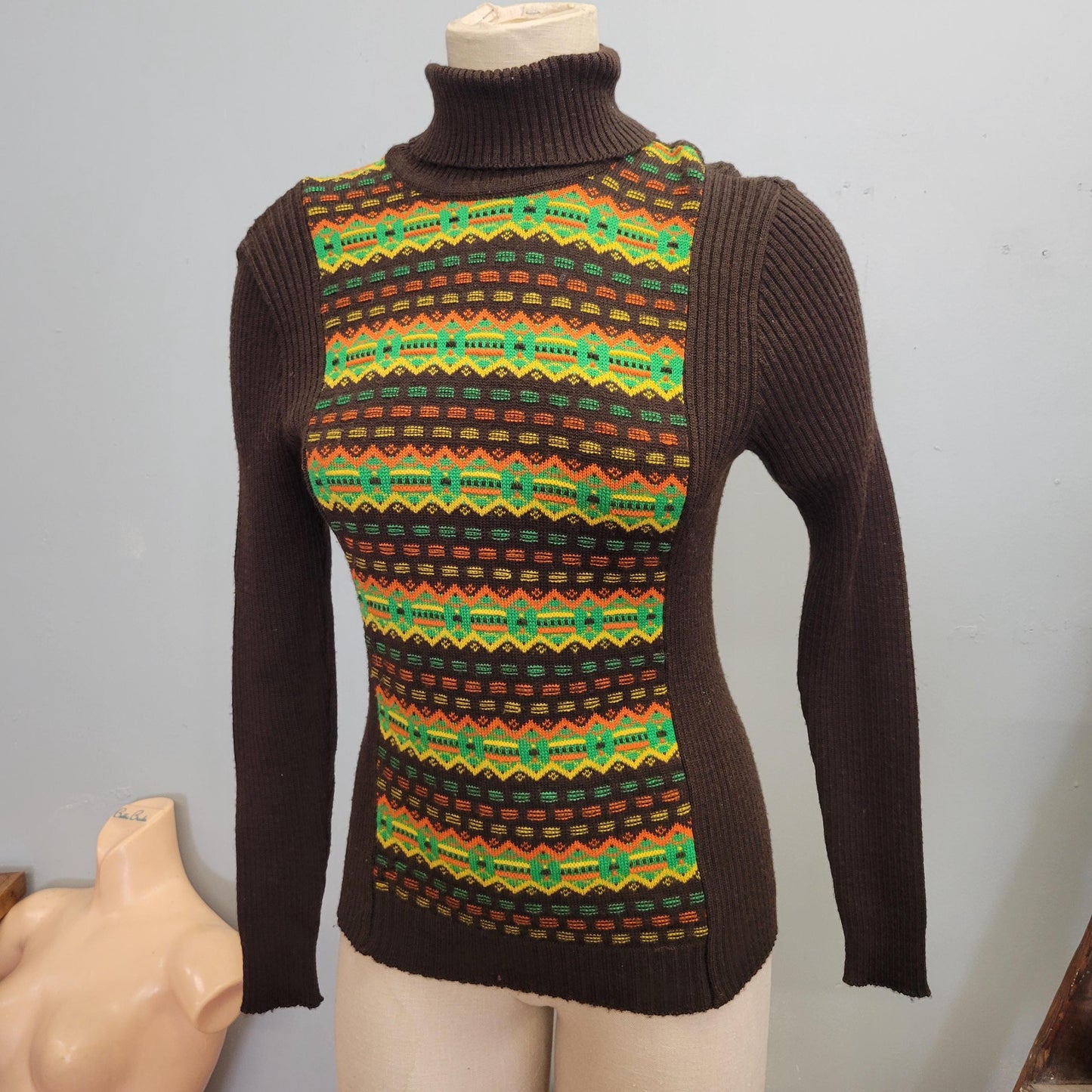 vtg 70s RETRO PATTERN SWEATER // vintage psychedelic kaleidoscope print turtleneck abstract pattern austrian geiger knit winter ski jumper