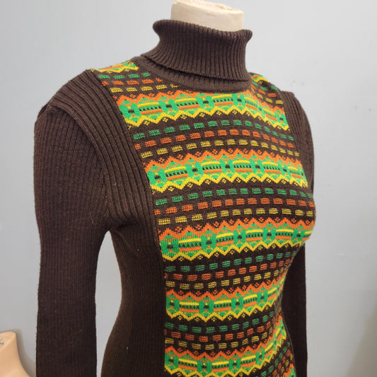 vtg 70s RETRO PATTERN SWEATER // vintage psychedelic kaleidoscope print turtleneck abstract pattern austrian geiger knit winter ski jumper