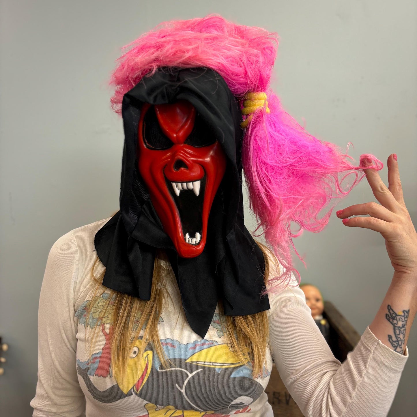 vtg 80s EUROPEAN NEON WIGS // vintage new wave flock of seagulls band Halloween costume set of 2 pink hair wig wedding singer boy george