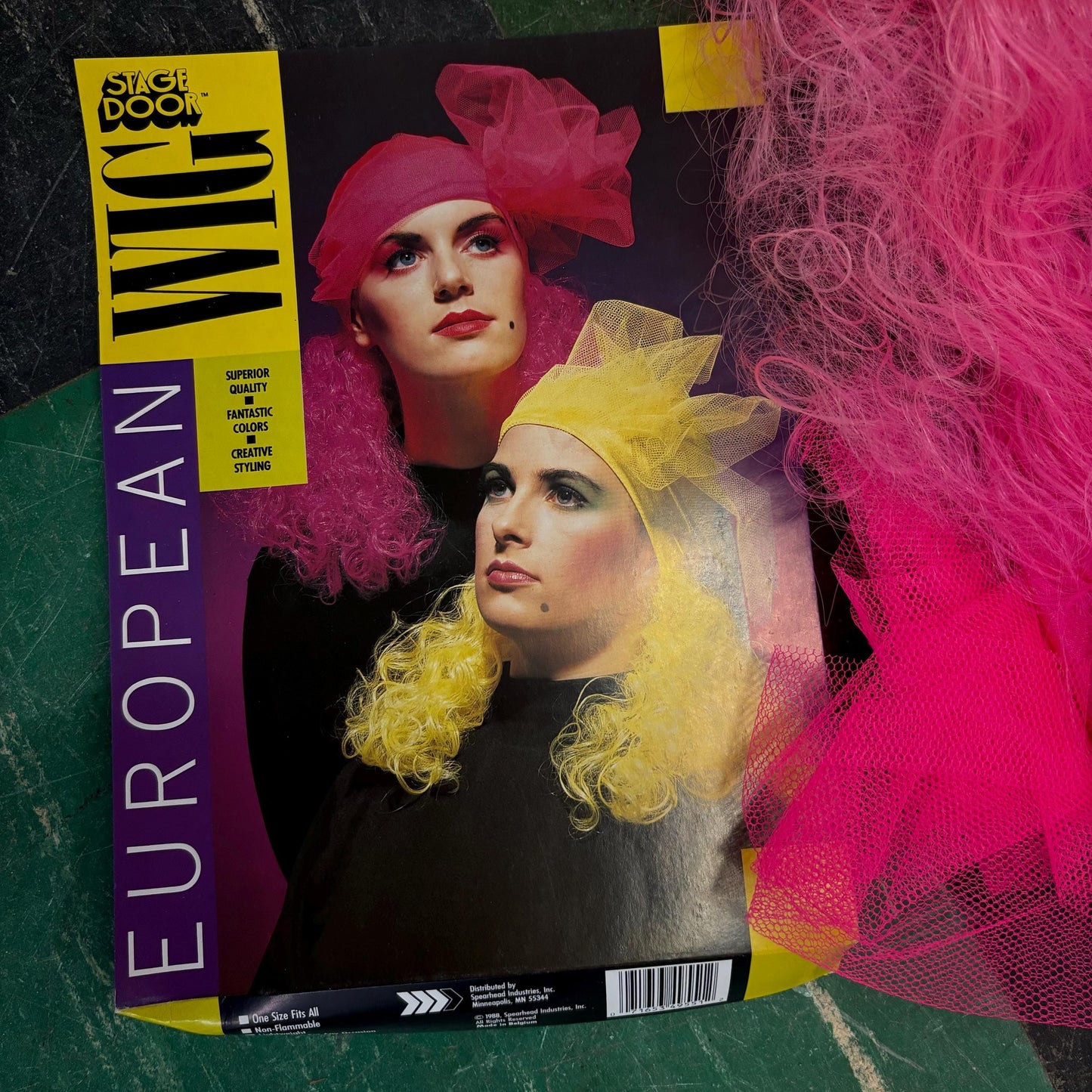 vtg 80s EUROPEAN NEON WIGS // vintage new wave flock of seagulls band Halloween costume set of 2 pink hair wig wedding singer boy george