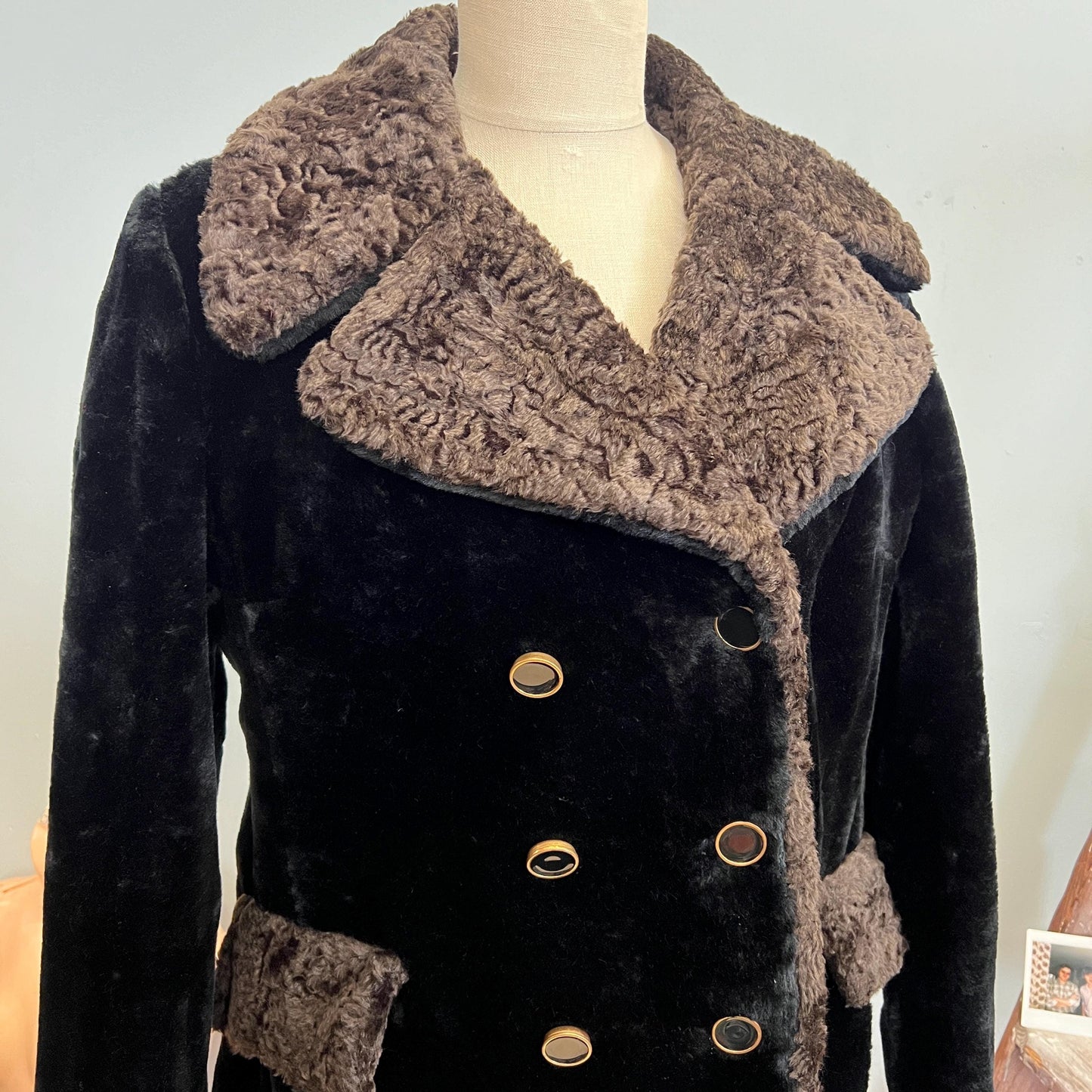 vtg 60s FAUX FUR COAT // vintage mod two tone stroller jacket black & brown persian lamb style retro autumn winter stylish warm overcoat