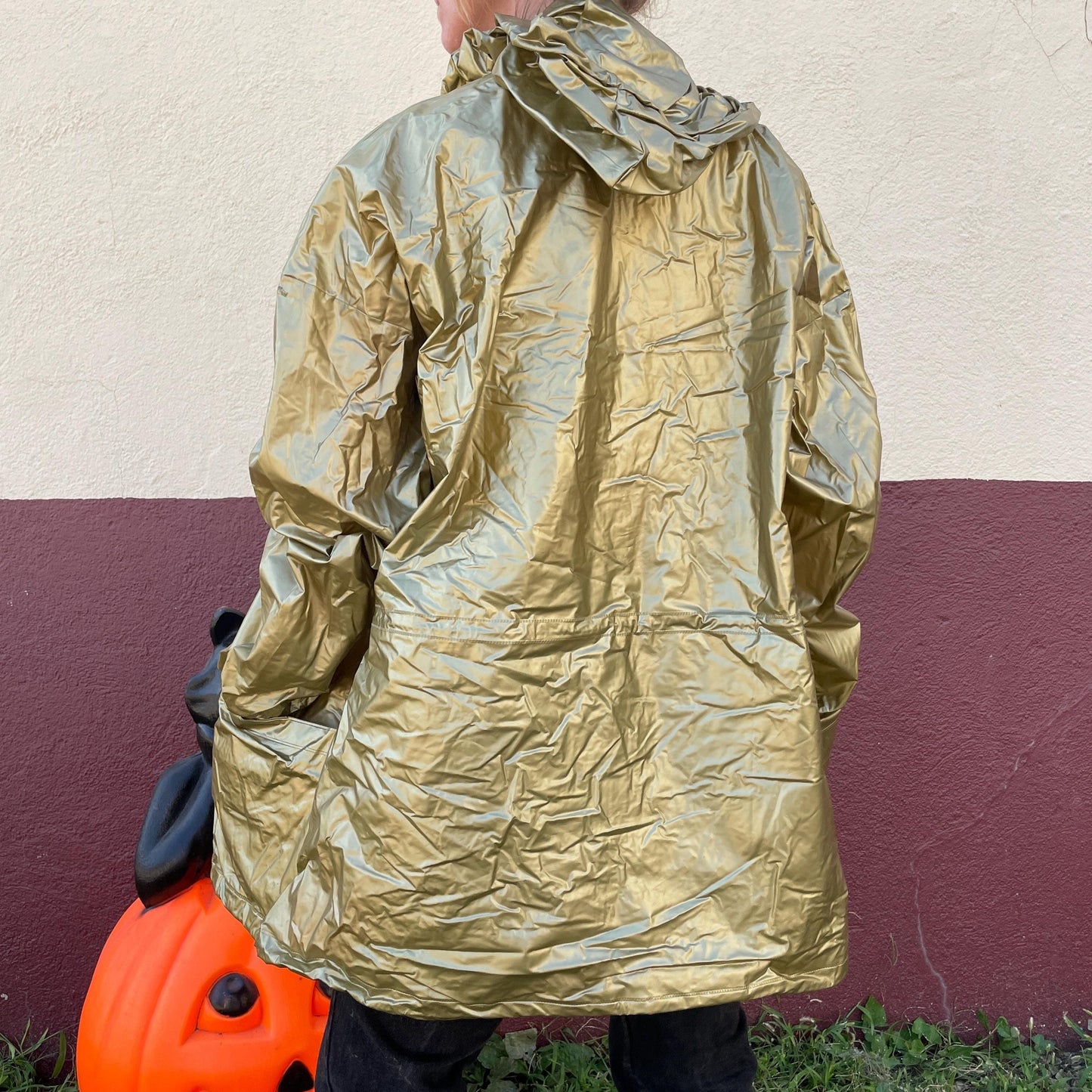 vtg 80s GOLD VINYL JACKET // vintage hooded shiny gold parka autumn wet look madonna windbreaker oversized parka griswolds sweatsuit bling