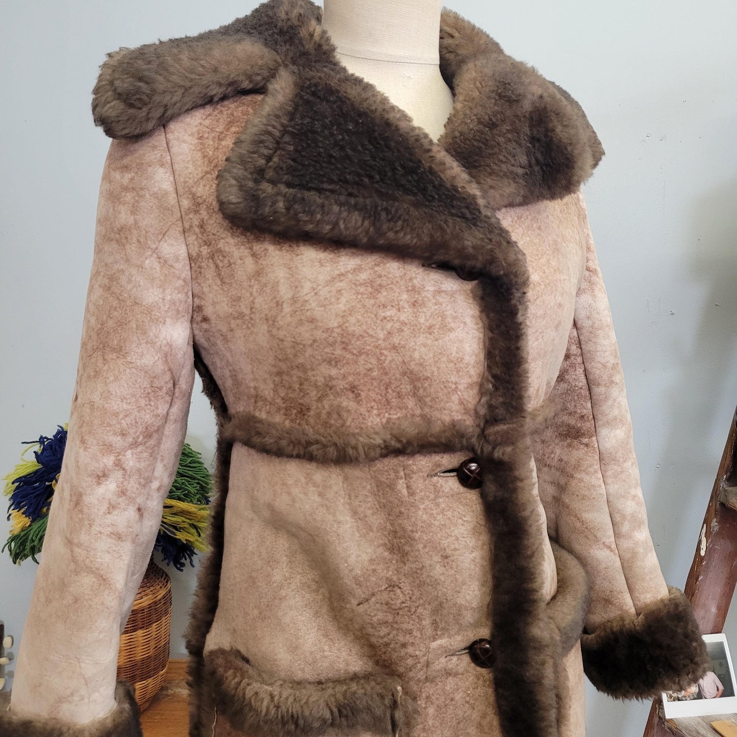vtg 70s SUEDE FUR COAT // vintage ardney suede lamb size 10 shearling hide two tone penny lane fur trim button up winter overcoat suede lamb