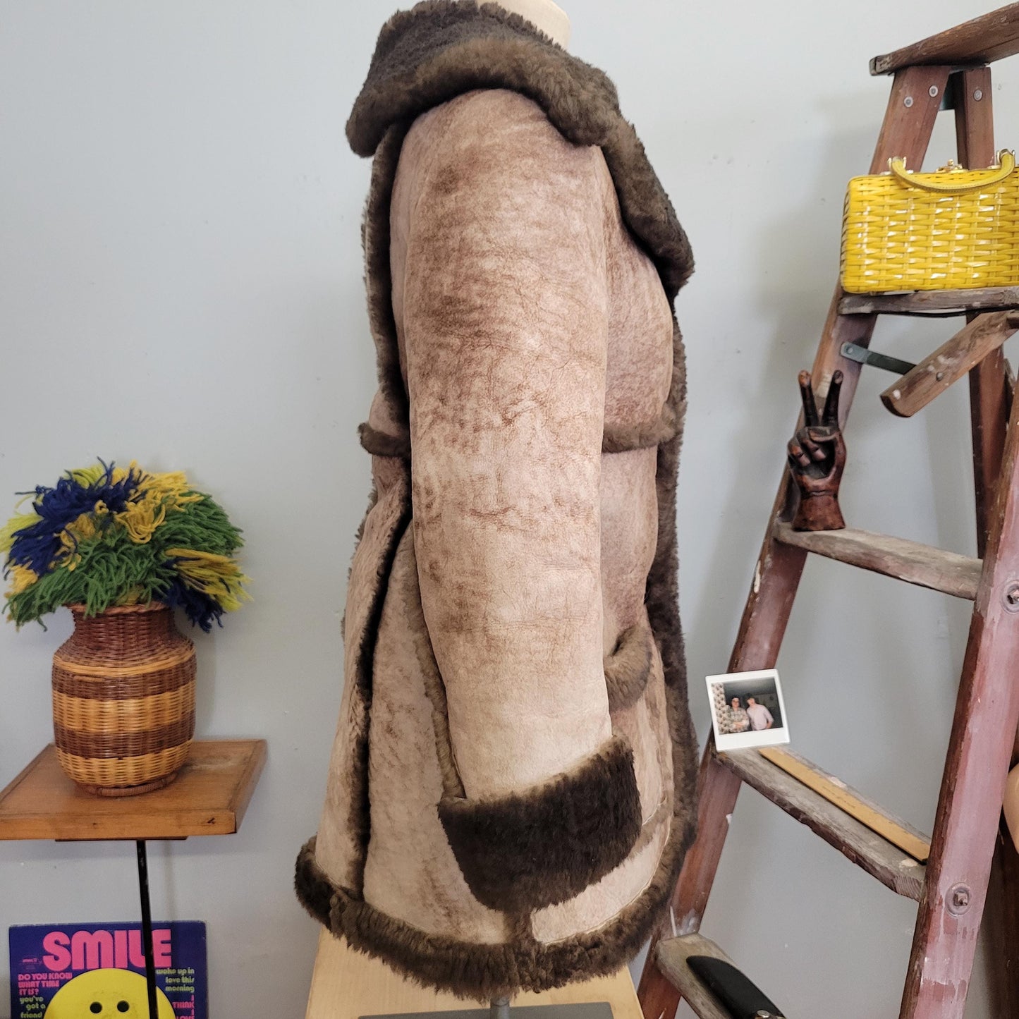 vtg 70s SUEDE FUR COAT // vintage ardney suede lamb size 10 shearling hide two tone penny lane fur trim button up winter overcoat suede lamb