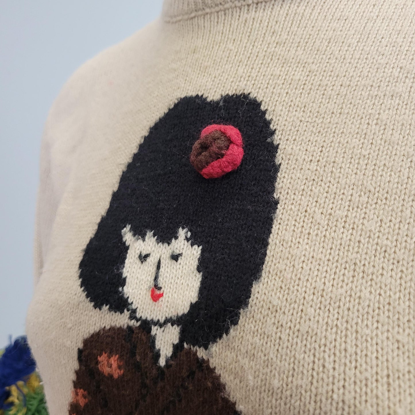 vtg 70s CUTE CROPPED SWEATER // vintage loubella extendables youth large girl with doll image cute casual autumn kimono oriental retro top